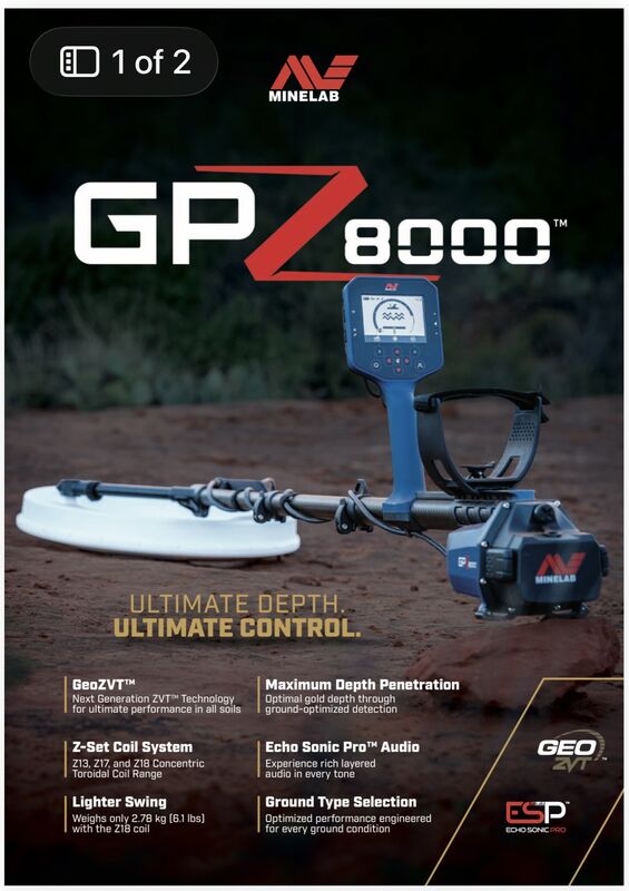 NEW MINELAB GPZ 8000 GOLD DETECTOR   3 COIL PACK   NEW MINELAB GPZ 8000 GOLD DE